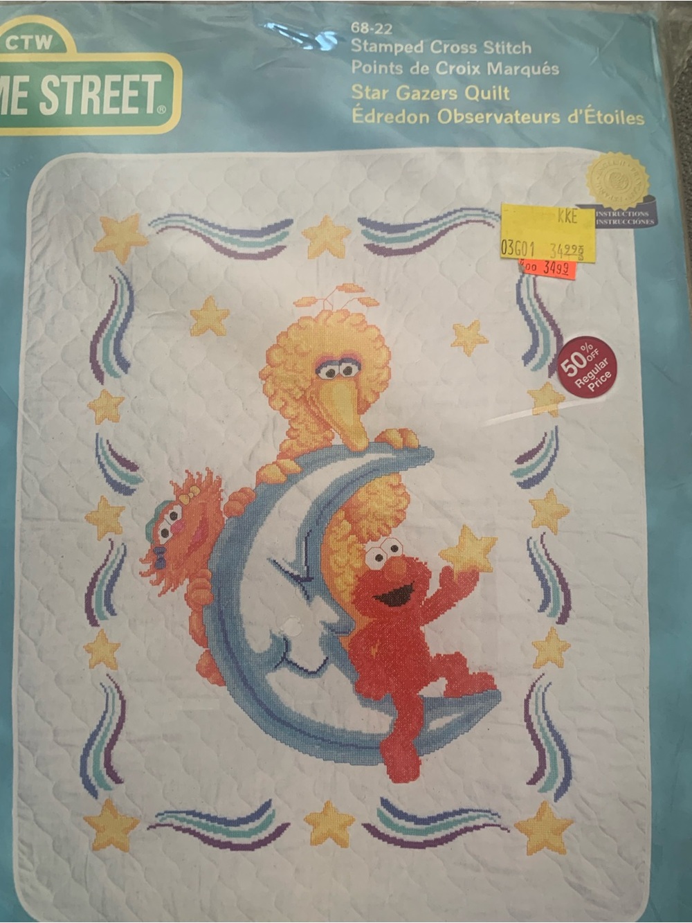 Vintage Sesame Street Star Gazers Quilt Cross Stitch Kit - Blue, White, Yellow